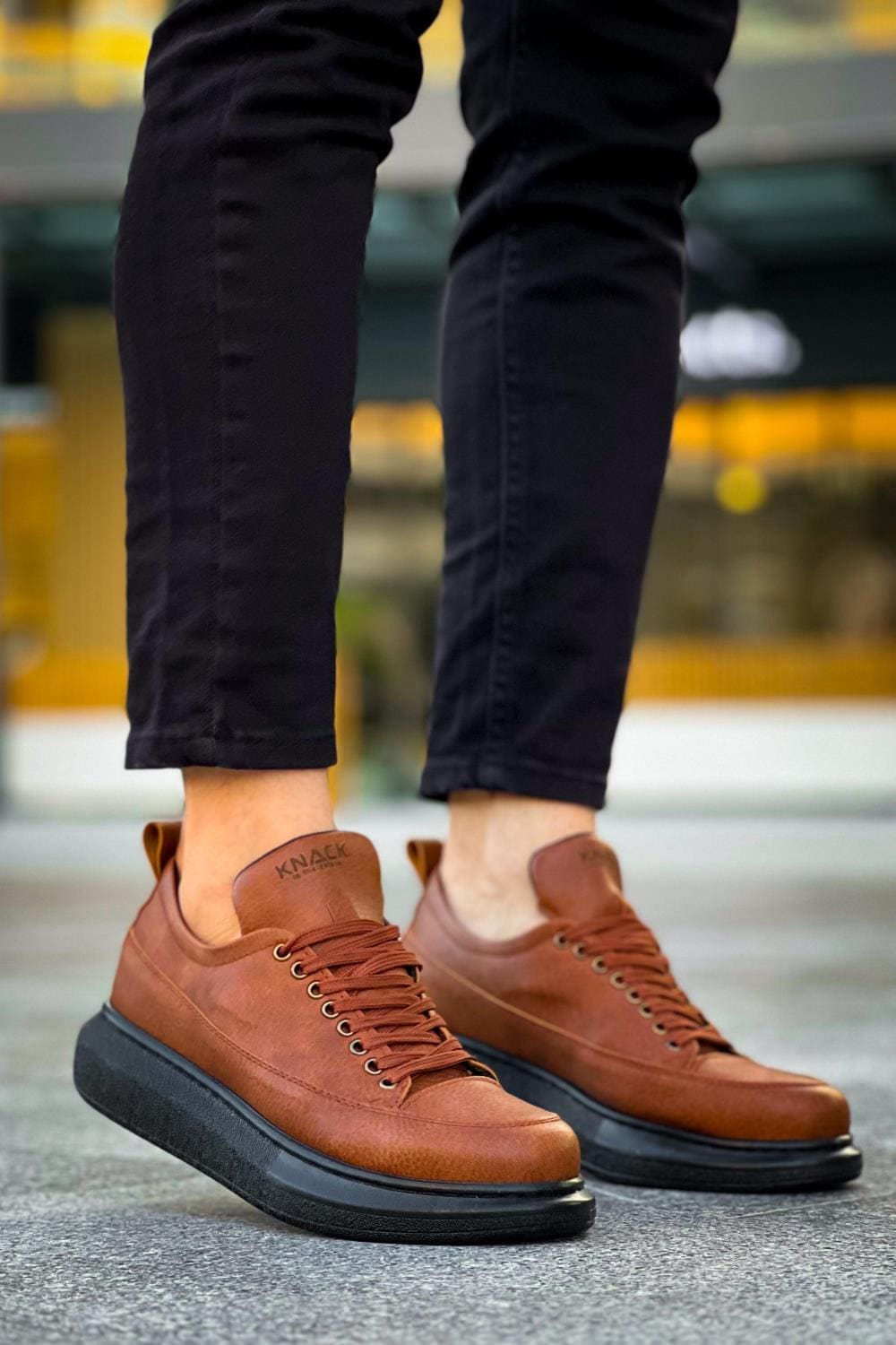KN814 Erkek Günlük Bağcıklı Cilt Spor Sneaker Ayakkabı CST - Taba