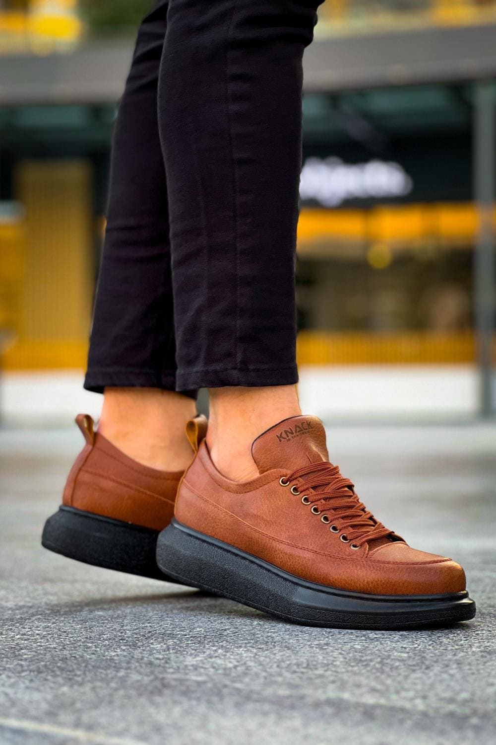 KN814 Erkek Günlük Bağcıklı Cilt Spor Sneaker Ayakkabı CST - Taba