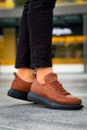 KN814 Erkek Günlük Bağcıklı Cilt Spor Sneaker Ayakkabı CST - Taba