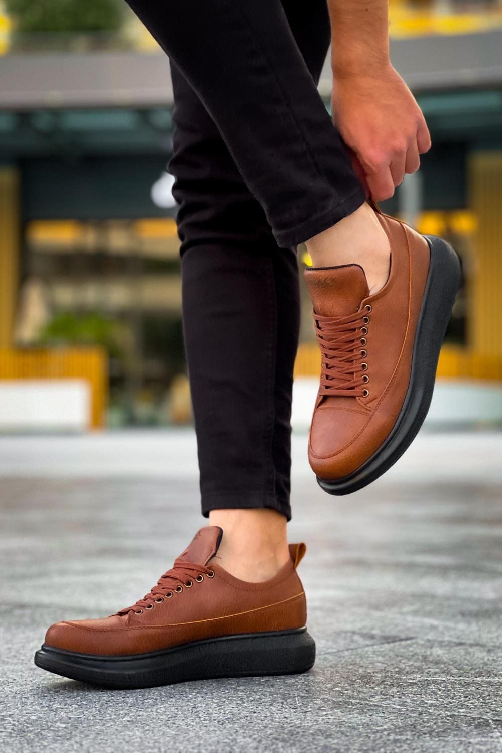 KN814 Erkek Günlük Bağcıklı Cilt Spor Sneaker Ayakkabı CST - Taba