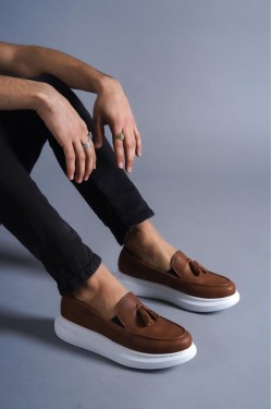 KN818 Erkek Günlük Bağcıksız Corcik Cilt Klasik Ayakkabı CBT - Taba