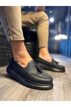 KN818 Erkek Günlük Bağcıksız Corcik Cilt Klasik Ayakkabı CST - Siyah