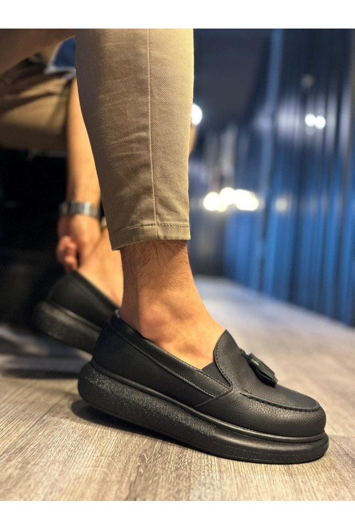 KN818 Erkek Günlük Bağcıksız Corcik Cilt Klasik Ayakkabı CST - Siyah