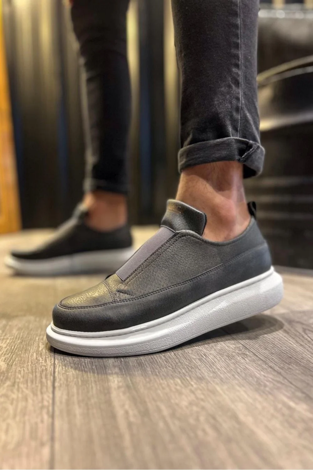 KN911 Erkek Günlük Bağcıksız Cilt Spor Sneaker Ayakkabı CBT - Gri KN911 Erkek Günlük Bağcıksız Cilt Spor Sneaker Ayakkabı CBT - Gri