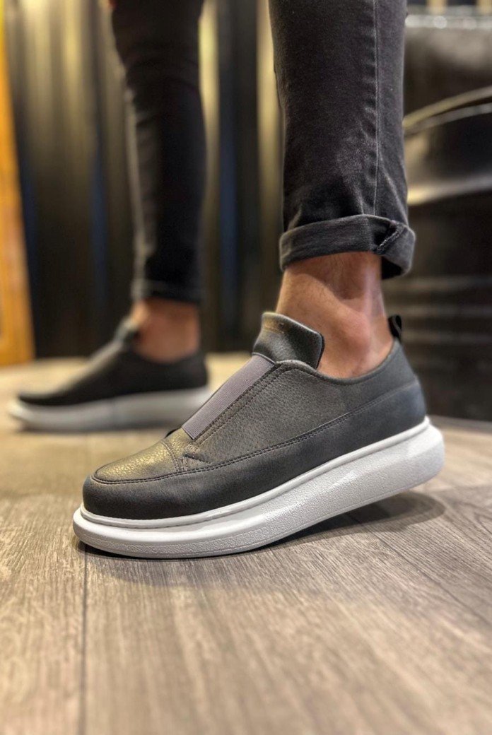 KN911 Erkek Günlük Bağcıksız Cilt Spor Sneaker Ayakkabı CBT - Gri