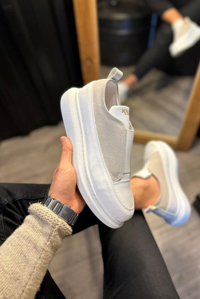 KN911 Erkek Günlük Bağcıksız Cilt Süet Spor Sneaker Ayakkabı CSBT - Beyaz