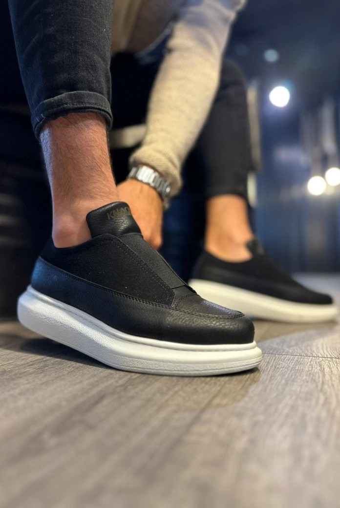 KN911 Erkek Günlük Bağcıksız Cilt Süet Spor Sneaker Ayakkabı CSBT - Siyah