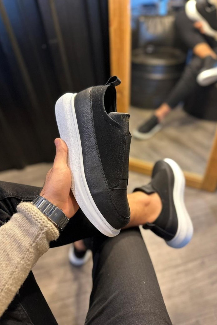 KN911 Erkek Günlük Bağcıksız Cilt Süet Spor Sneaker Ayakkabı CSBT - Siyah