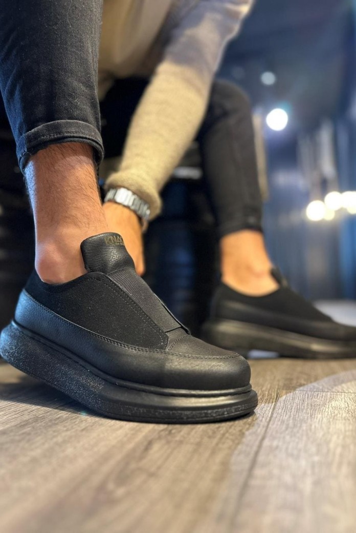 KN911 Erkek Günlük Bağcıksız Cilt Süet Spor Sneaker Ayakkabı CSST - Siyah