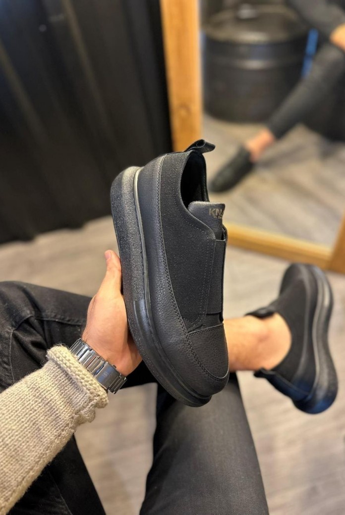 KN911 Erkek Günlük Bağcıksız Cilt Süet Spor Sneaker Ayakkabı CSST - Siyah