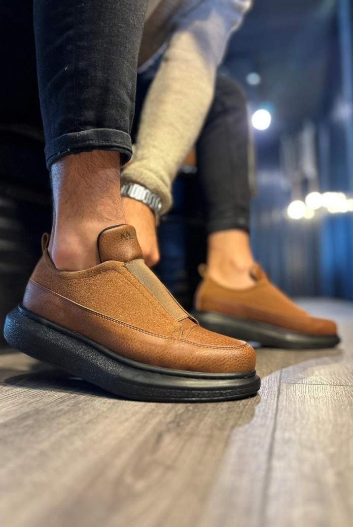 KN911 Erkek Günlük Bağcıksız Cilt Süet Spor Sneaker Ayakkabı CSST - Taba
