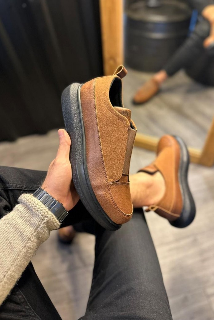 KN911 Erkek Günlük Bağcıksız Cilt Süet Spor Sneaker Ayakkabı CSST - Taba
