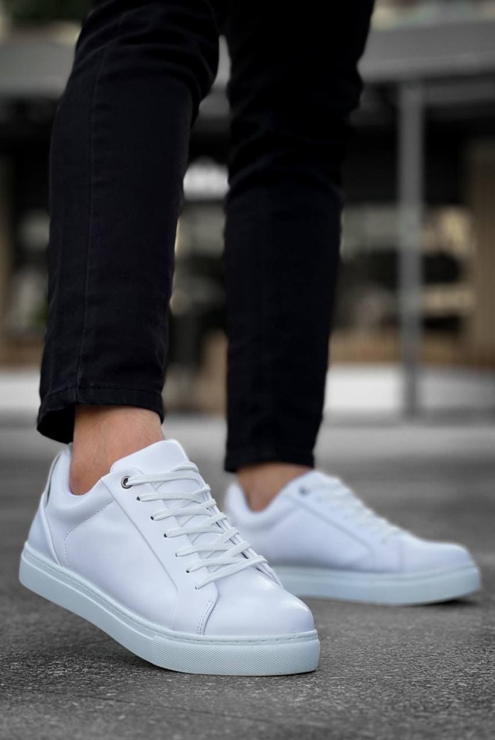 KB-BX1 Erkek Günlük Bağcıklı Cilt Spor Sneaker Ayakkabı CBT - Beyaz