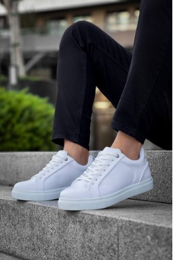 KB-BX1 Erkek Günlük Bağcıklı Cilt Spor Sneaker Ayakkabı CBT - Beyaz
