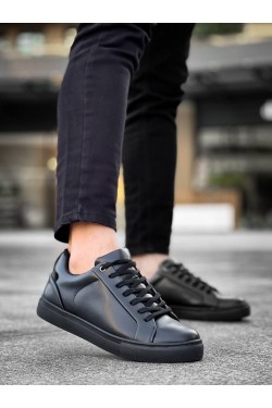 KB-BX1 Erkek Günlük Bağcıklı Cilt Spor Sneaker Ayakkabı CST - Siyah