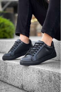 KB-BX1 Erkek Günlük Bağcıklı Cilt Spor Sneaker Ayakkabı CST - Siyah