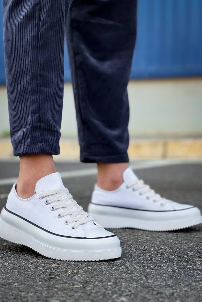 KB-CX3 Erkek Günlük Bağcıklı Keten Kısa Spor Sneaker Ayakkabı KBT - Beyaz