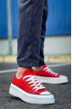KB-CX3 Erkek Günlük Bağcıklı Keten Kısa Spor Sneaker Ayakkabı KBT - Kırmızı