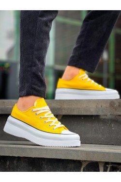 KB-CX3 Erkek Günlük Bağcıklı Keten Kısa Spor Sneaker Ayakkabı KBT - Sarı