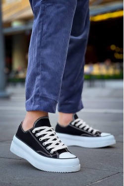 KB-CX3 Erkek Günlük Bağcıklı Keten Kısa Spor Sneaker Ayakkabı KBT - Siyah