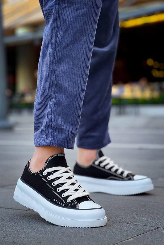 KB-CX3 Erkek Günlük Bağcıklı Keten Kısa Spor Sneaker Ayakkabı KBT - Siyah