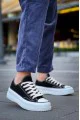 KB-CX3 Erkek Günlük Bağcıklı Keten Kısa Spor Sneaker Ayakkabı KBT - Siyah