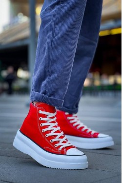 KB-CX3 Erkek Günlük Bağcıklı Keten Uzun Spor Sneaker Ayakkabı KBT - Kırmızı