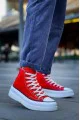 KB-CX3 Erkek Günlük Bağcıklı Keten Uzun Spor Sneaker Ayakkabı KBT - Kırmızı