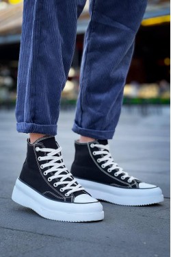 KB-CX3 Erkek Günlük Bağcıklı Keten Uzun Spor Sneaker Ayakkabı KBT - Siyah