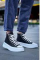 KB-CX3 Erkek Günlük Bağcıklı Keten Uzun Spor Sneaker Ayakkabı KBT - Siyah