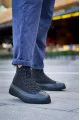 KB-CX3 Erkek Günlük Bağcıklı Keten Uzun Spor Sneaker Ayakkabı KST - Siyah