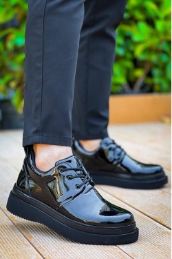 KB-X3 Erkek Günlük Bağcıklı Rugan Klasik Ayakkabı RST - Siyah