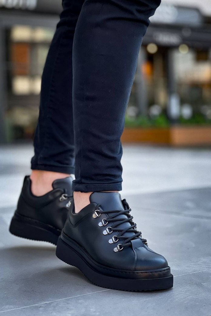 KB-X4 Erkek Günlük Bağcıklı Cilt Spor Sneaker Ayakkabı CST - Siyah