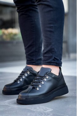 KB-X4 Erkek Günlük Bağcıklı Cilt Spor Sneaker Ayakkabı CST - Siyah
