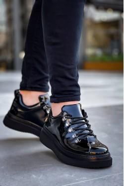 KB-X4 Erkek Günlük Bağcıklı Rugan Spor Sneaker Ayakkabı RST - Siyah