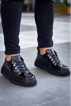 KB-X4 Erkek Günlük Bağcıklı Rugan Spor Sneaker Ayakkabı RST - Siyah