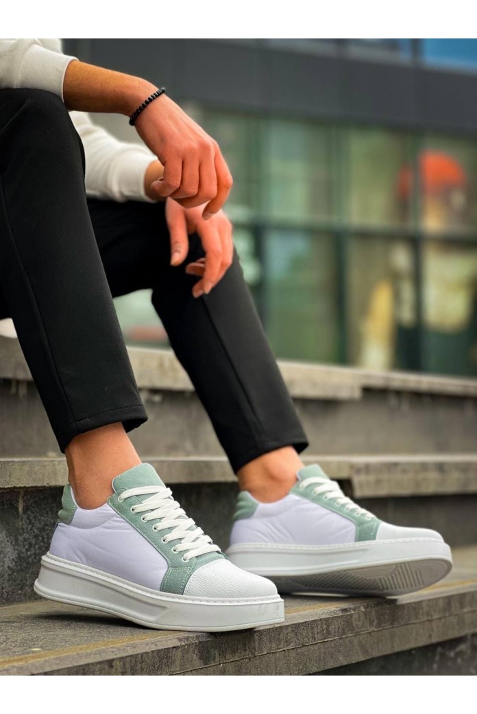 KB-X46 Erkek Günlük Bağcıklı Paraşüt Kumaş Cilt Spor Sneaker Ayakkabı PKCBT - Beyaz/Yeşil