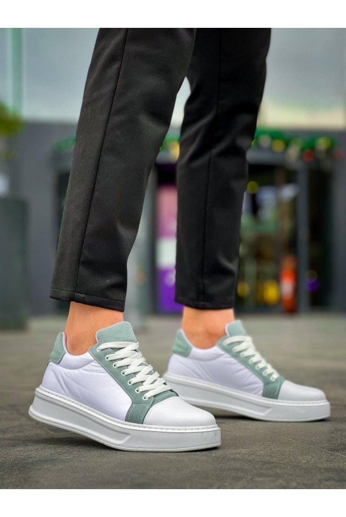 KB-X46 Erkek Günlük Bağcıklı Paraşüt Kumaş Cilt Spor Sneaker Ayakkabı PKCBT - Beyaz/Yeşil