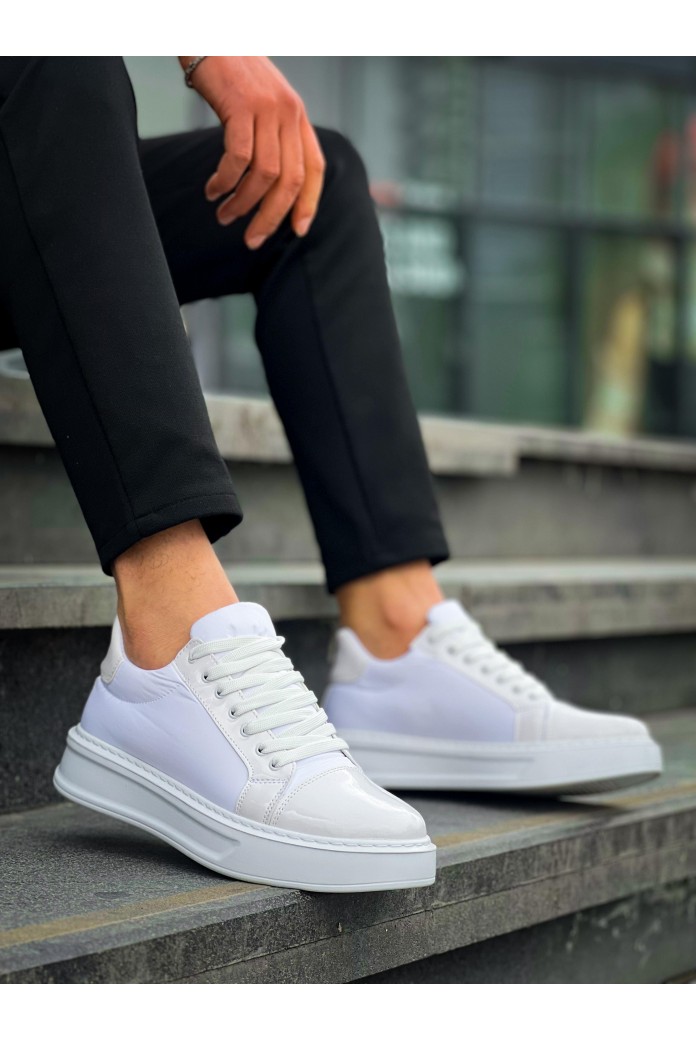 KB-X46 Erkek Günlük Bağcıklı Paraşüt Kumaş Rugan Spor Sneaker Ayakkabı PKRBT - Beyaz