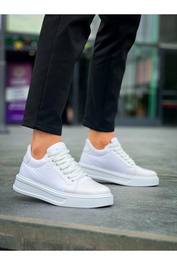 KB-X46 Erkek Günlük Bağcıklı Paraşüt Kumaş Rugan Spor Sneaker Ayakkabı PKRBT - Beyaz