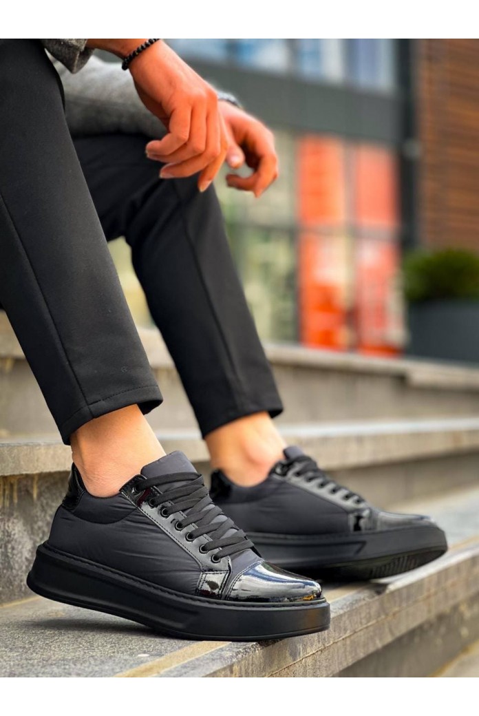 KB-X46 Erkek Günlük Bağcıklı Paraşüt Kumaş Rugan Spor Sneaker Ayakkabı PKRST - Siyah