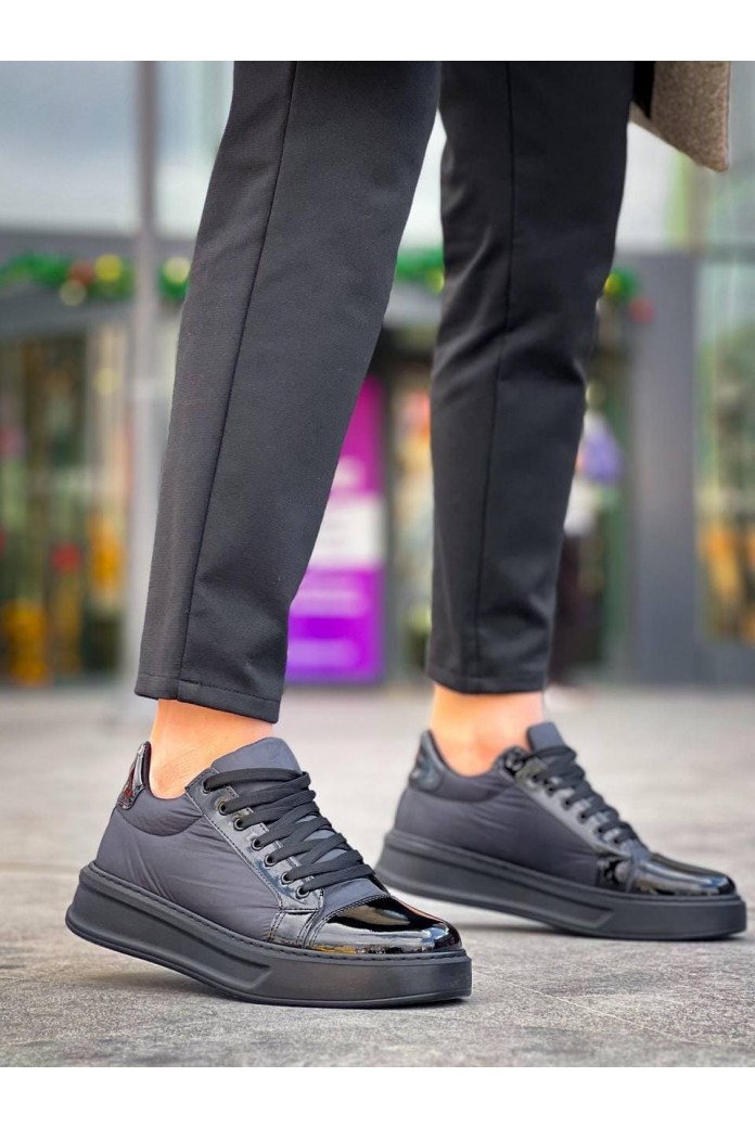 KB-X46 Erkek Günlük Bağcıklı Paraşüt Kumaş Rugan Spor Sneaker Ayakkabı PKRST - Siyah