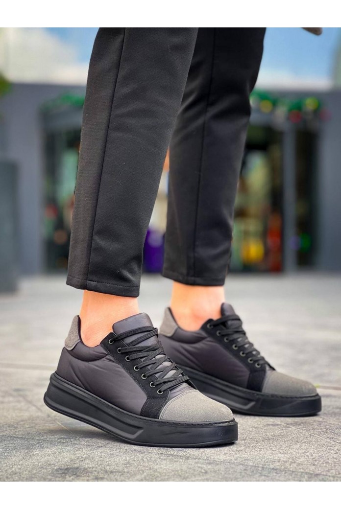 KB-X46 Erkek Günlük Bağcıklı Paraşüt Kumaş Süet Spor Sneaker Ayakkabı PKSST - Siyah/Gri