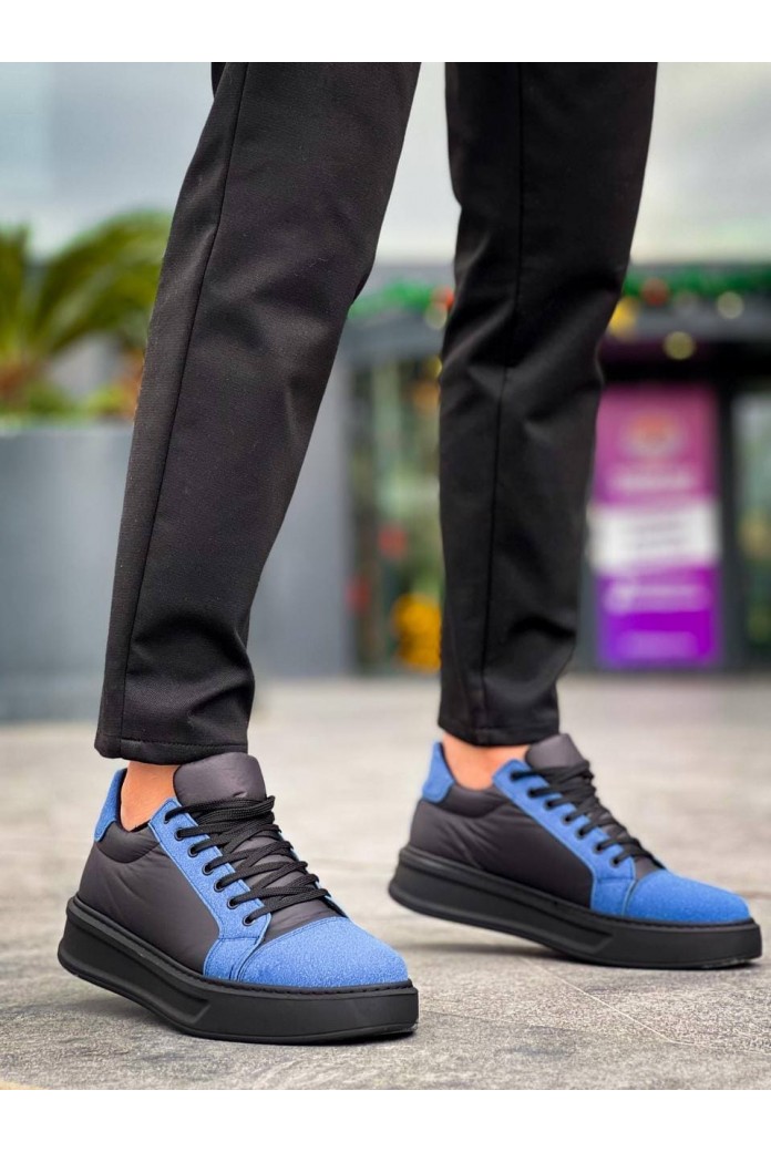 KB-X46 Erkek Günlük Bağcıklı Paraşüt Kumaş Süet Spor Sneaker Ayakkabı PKSST - Siyah/Mavi