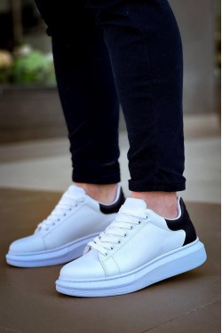 KB-X500 Erkek Günlük Bağcıklı Cilt Spor Sneaker Ayakkabı CBT - Beyaz/Siyah