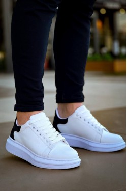 KB-X500 Erkek Günlük Bağcıklı Cilt Spor Sneaker Ayakkabı CBT - Beyaz/Siyah