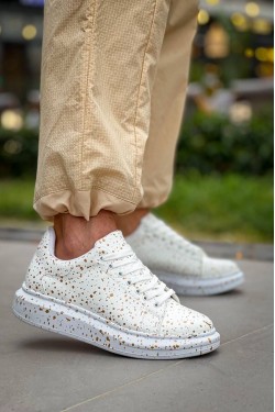 KB-X500 Erkek Günlük Bağcıklı Gold Baskılı Cilt Spor Sneaker Ayakkabı CBT - Beyaz KB-X500 Erkek Günlük Bağcıklı Gold Baskılı Cilt Spor Sneaker Ayakkabı CBT - Beyaz