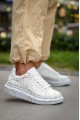 KB-X500 Erkek Günlük Bağcıklı Gold Baskılı Cilt Spor Sneaker Ayakkabı CBT - Beyaz