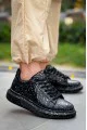 KB-X500 Erkek Günlük Bağcıklı Gold Baskılı Cilt Spor Sneaker Ayakkabı CST - Siyah