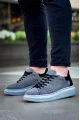 KB-X500 Erkek Günlük Bağcıklı Süet Spor Sneaker Ayakkabı SGT - Gri/Siyah